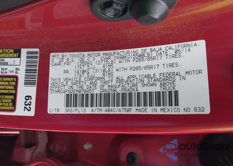 2014 Toyota Tacoma Base V6 z USA, uszkodzony, nr VIN 3TMMU4FN2EM070457